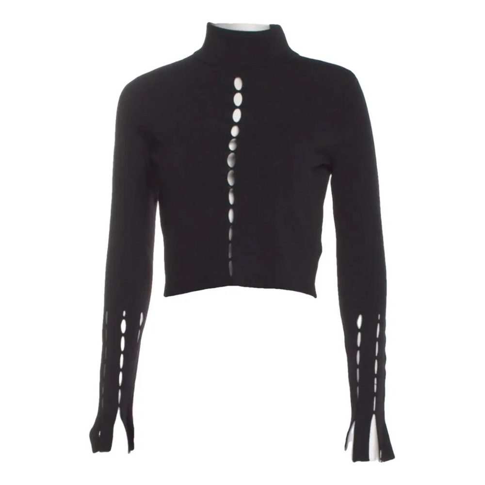 Jonathan Simkhai Long Sleeve Black Cutout Cropped Turtleneck Top (T1)